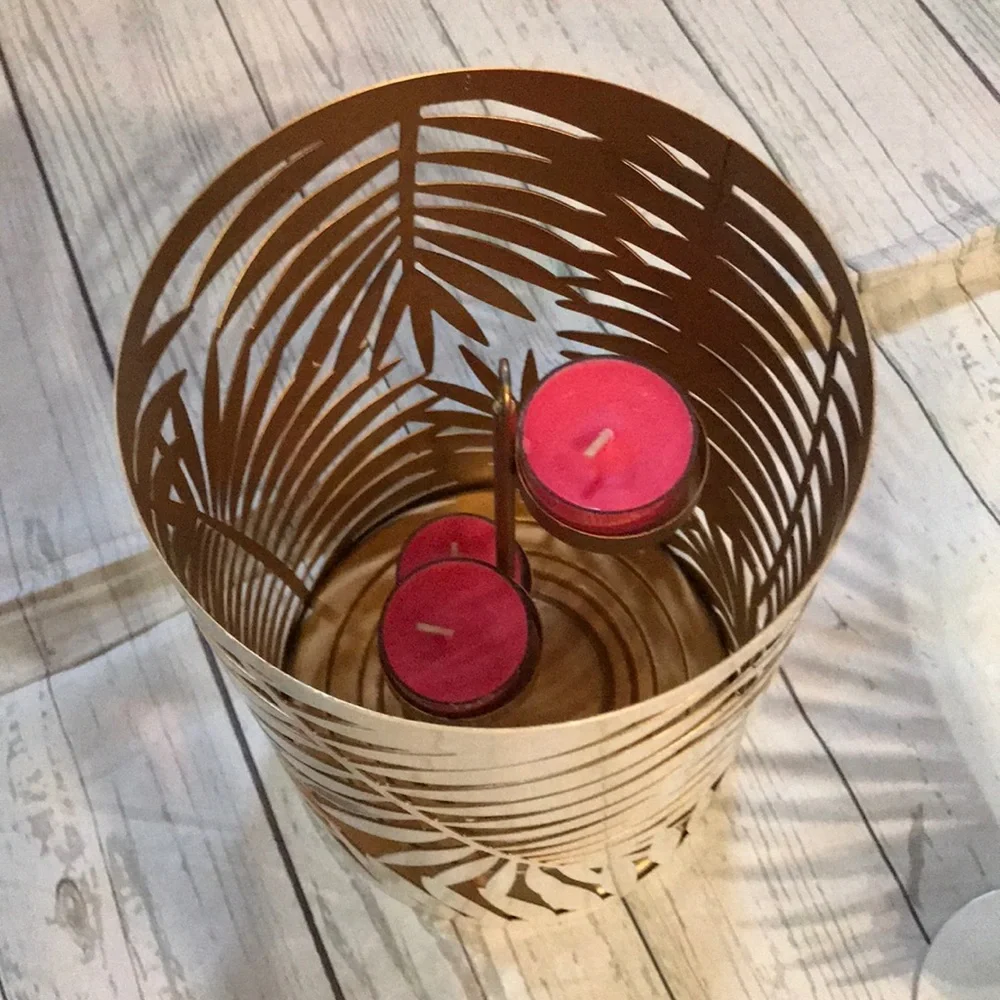 Decorative Palm Leaf Candle Holders - White & Gold - - Picture 3 of 6